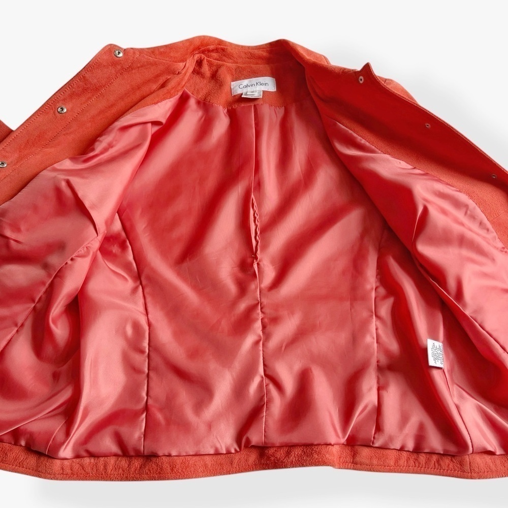 90s Calvin Klein Genuine Suede Leather Shirt Jacket Shacket Salmon Color M - Picture 7 of 12